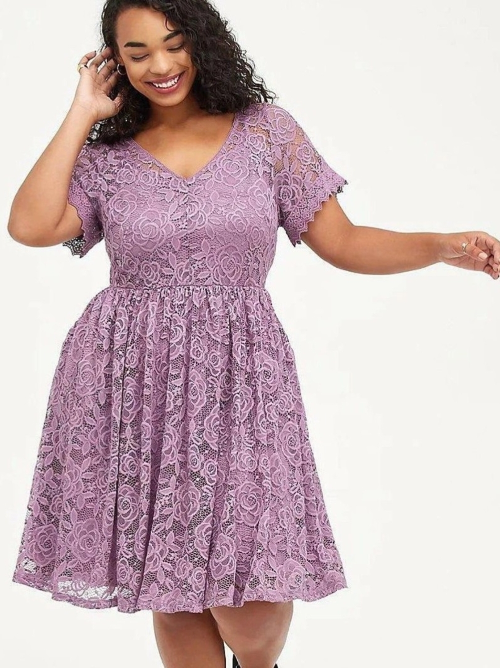 Forever 21 Mauve Lace V-Neck Short Sleeve Dress - Picture 13 of 13